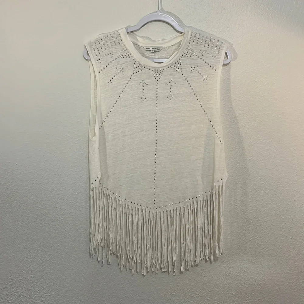 Rebecca Minkoff white fray and silver studded tank size small - Picture 1 of 5